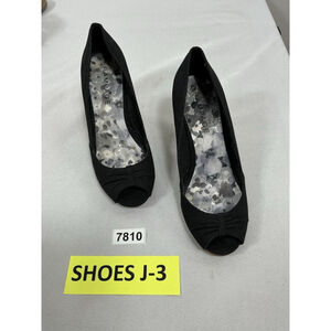 Womans Rampage Slip On Wedge Cork Pumps Black Size 10 M Peep Toe